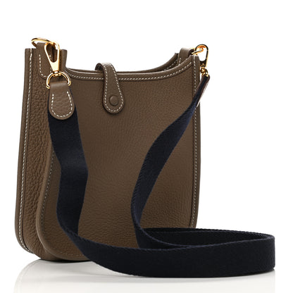 Hermes Taurillon Clemence Amazone Evelyne TPM Etoupe Bleu Indigo 3 of 11