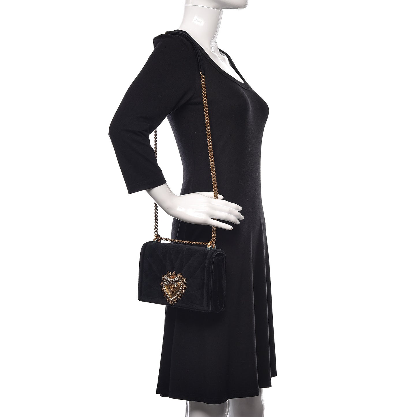 DOLCE &GABBANA Velvet Medium Devotion Crossbody Bag Black