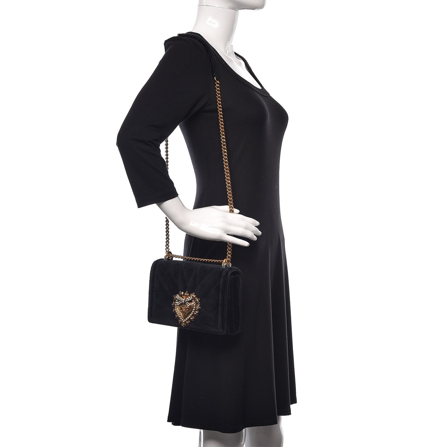 Dolce & Gabbana DOLCE &GABBANA Velvet Medium Devotion Crossbody Bag Black 2 of 9