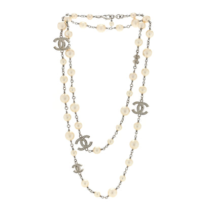 Chanel Crystal Pearl CC Long Necklace Silver 3 of 4