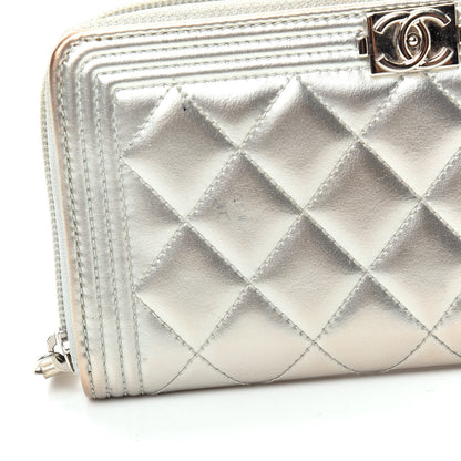 Chanel Metallic Calfskin Quilted Boy Zip Around Wallet Silver 8 of 13