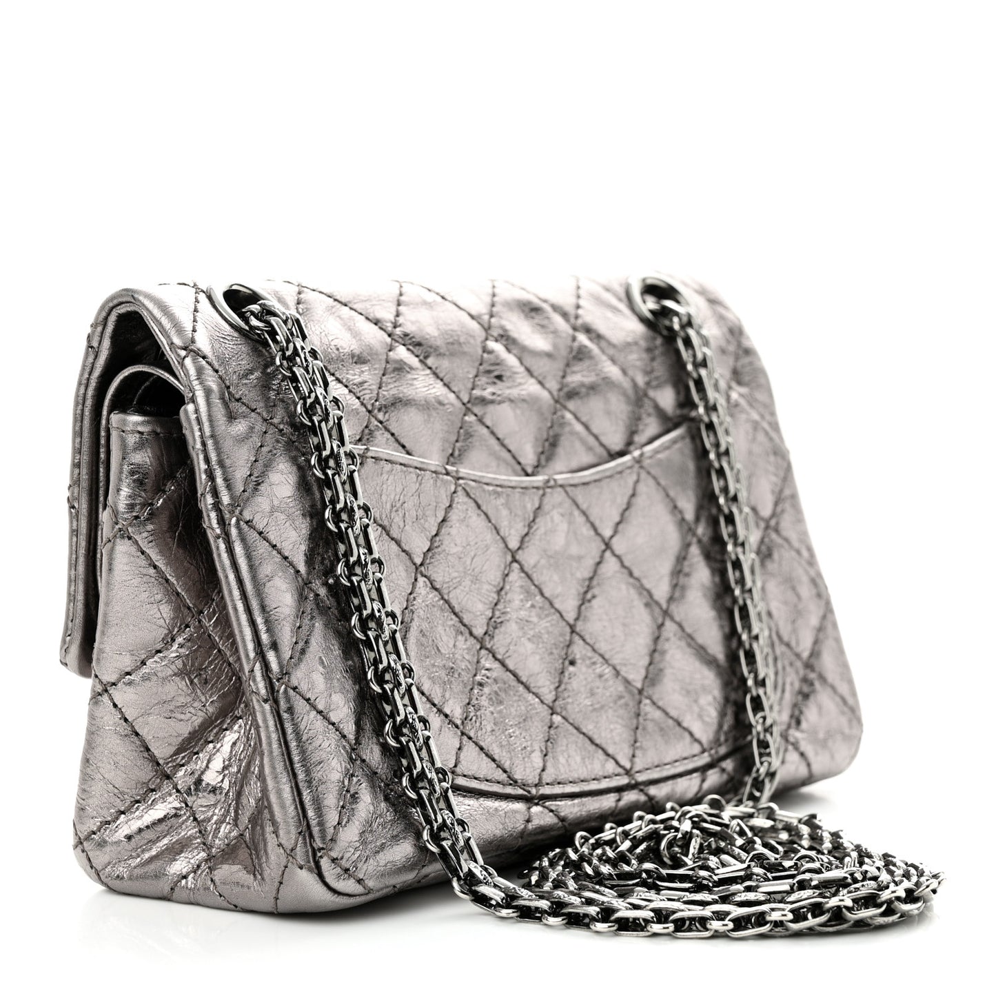 Metallic Calfskin Quilted 2.55 Reissue 224 Flap Silver