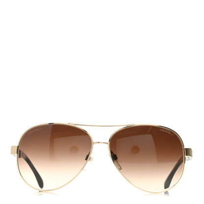 Chanel Lambskin Quilted CC Aviator Sunglasses 4195-Q Brown Gold 2 of 7