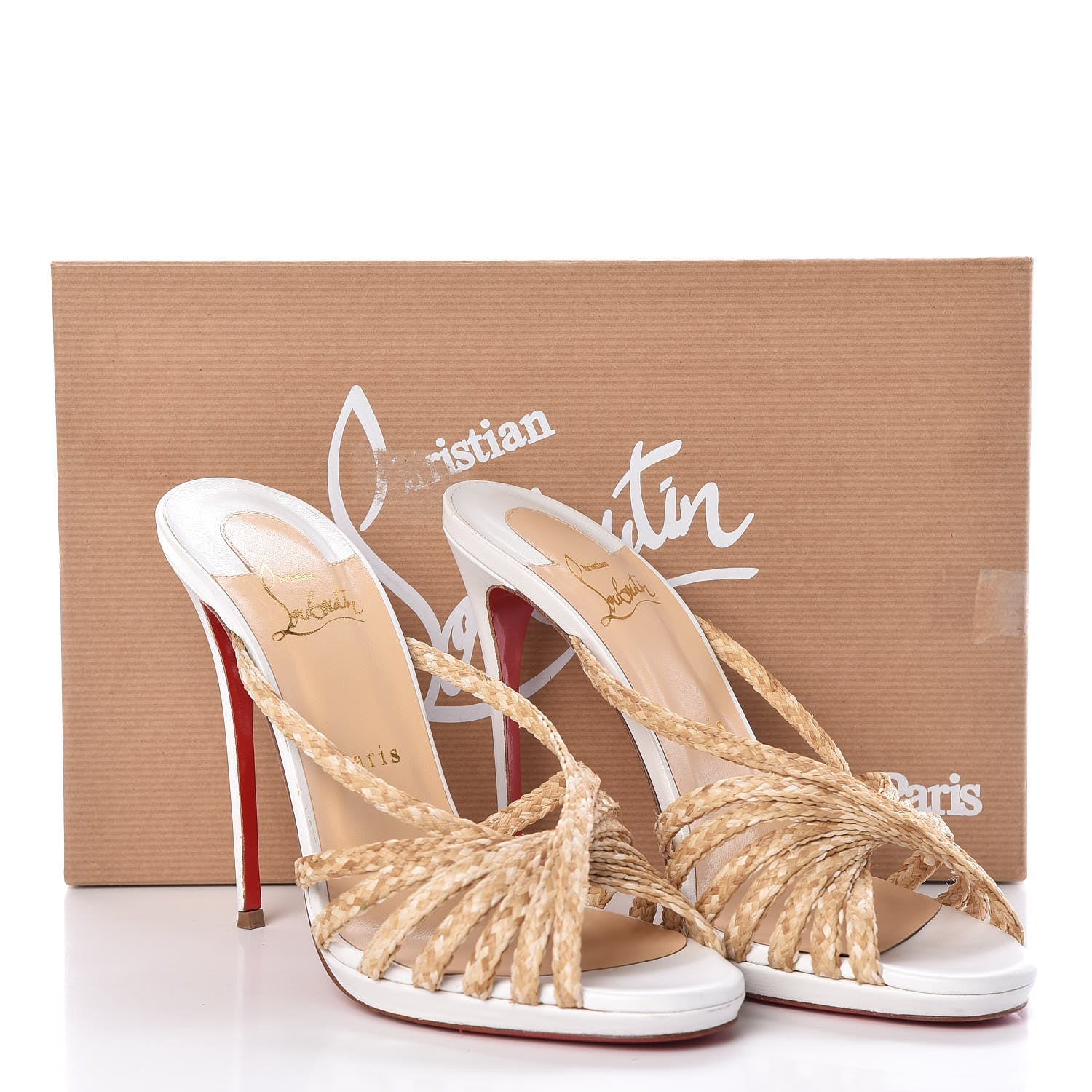 Christian Louboutin Paille Kid Rafimule 120 Slide Sandals 39 Natural White 10 of 10