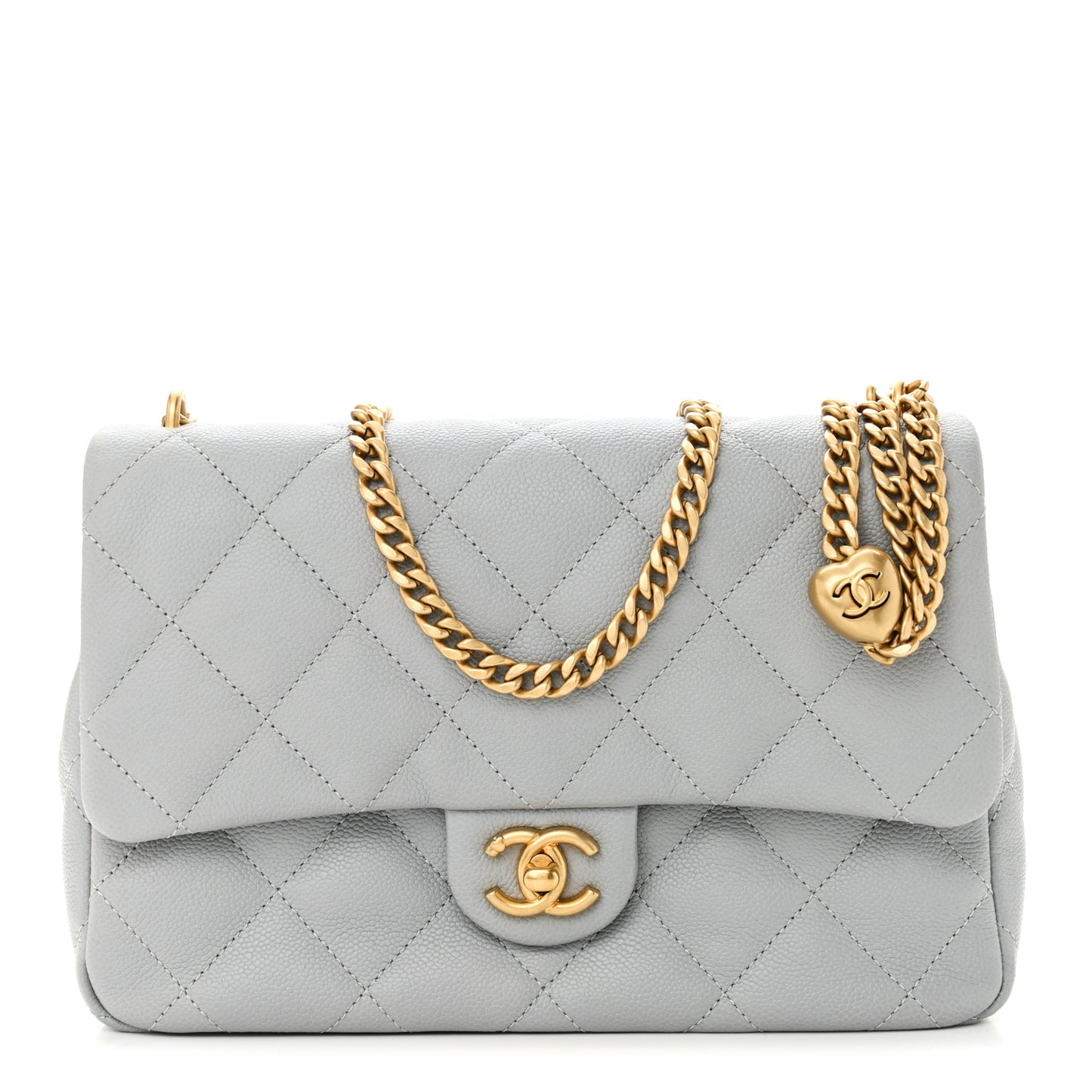 Caviar Quilted Sweetheart Flap Grey