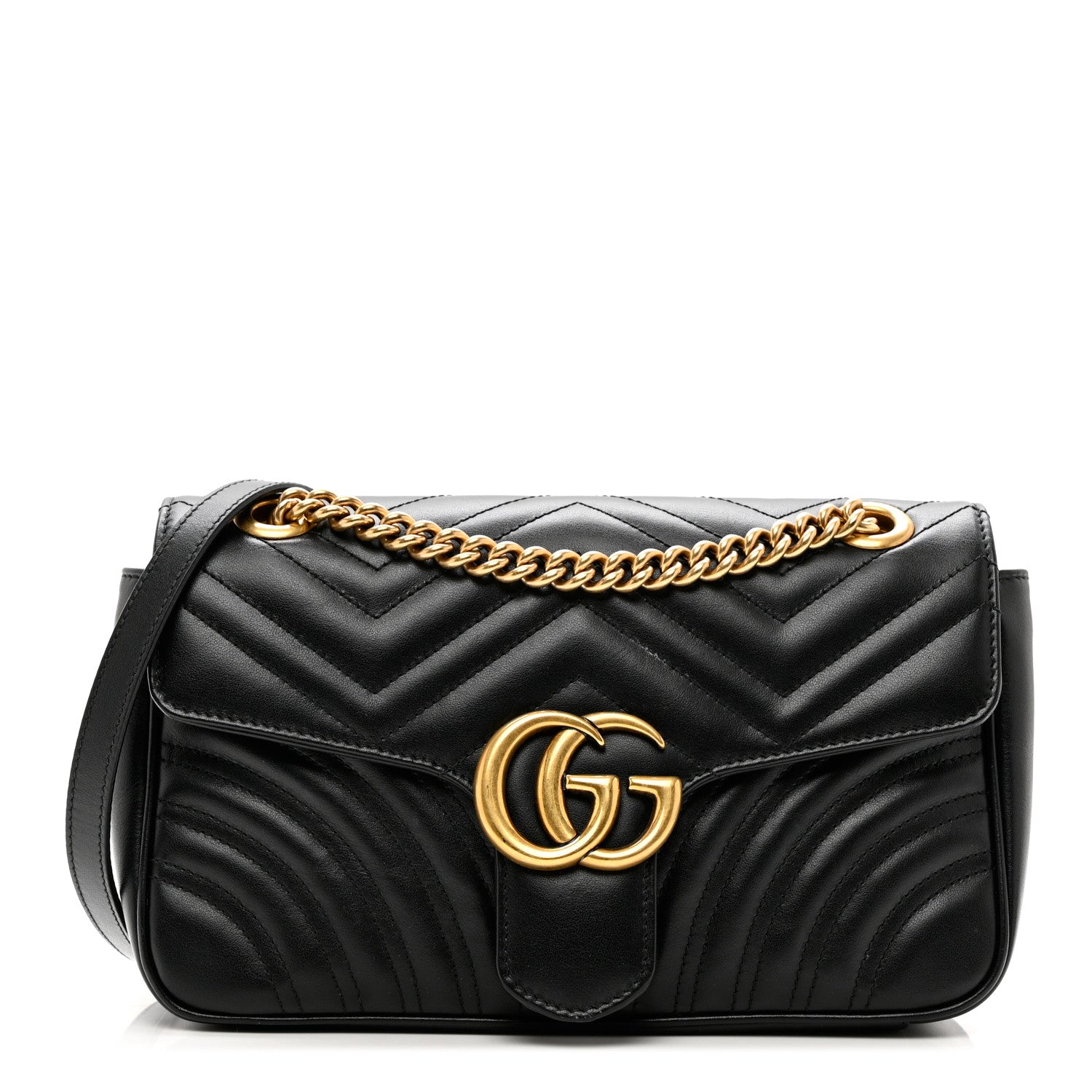 Gucci Calfskin Matelasse Small GG Marmont Shoulder Bag Black 1 of 7