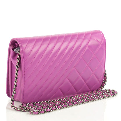 Chanel Lambskin Quilted Coco Boy Wallet On Chain WOC Fuchsia 3 of 8
