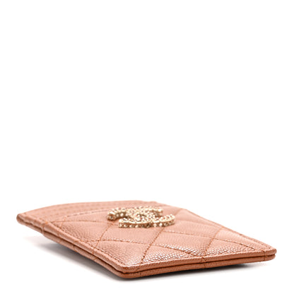 Chanel Caviar Quilted Crystal Vertical Card Holder Brown 4 of 8