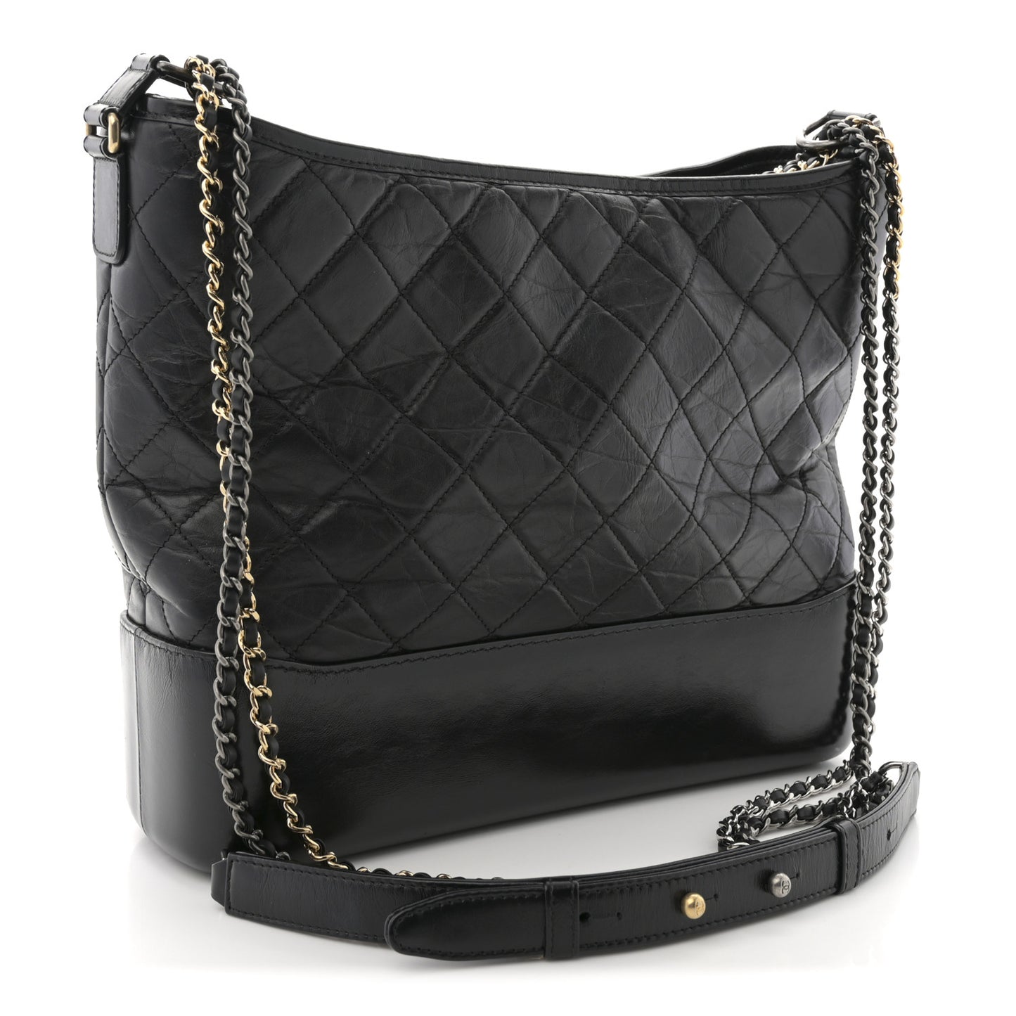 Aged Calfskin Quilted Large Gabrielle Hobo Black