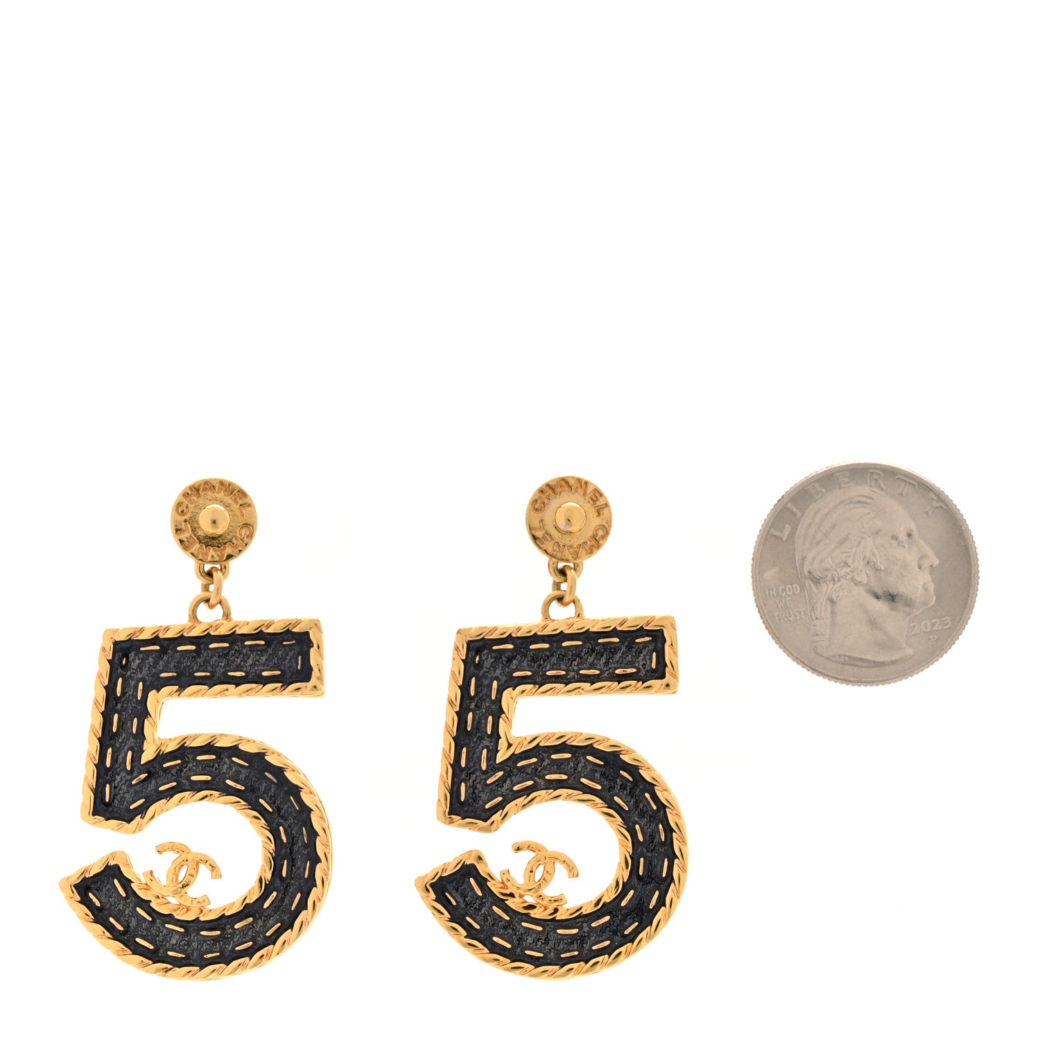 Chanel Metal Enamel CC No 5 Rope Drop Earrings Gold Denim Blue 2 of 5