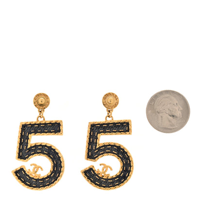 Chanel Metal Enamel CC No 5 Rope Drop Earrings Gold Denim Blue 2 of 5