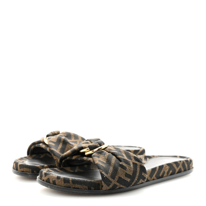 Fendi Fabric Jacquard FF 1974 Fendi Feel Slide Sandals 37.5 Tobacco Black 4 of 10