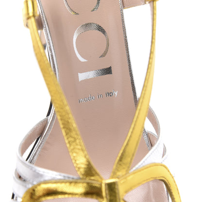 Gucci Metallic Nappa Crystal Zephyra Slingback High Heel Sandals 38 Silver Gold 8 of 9