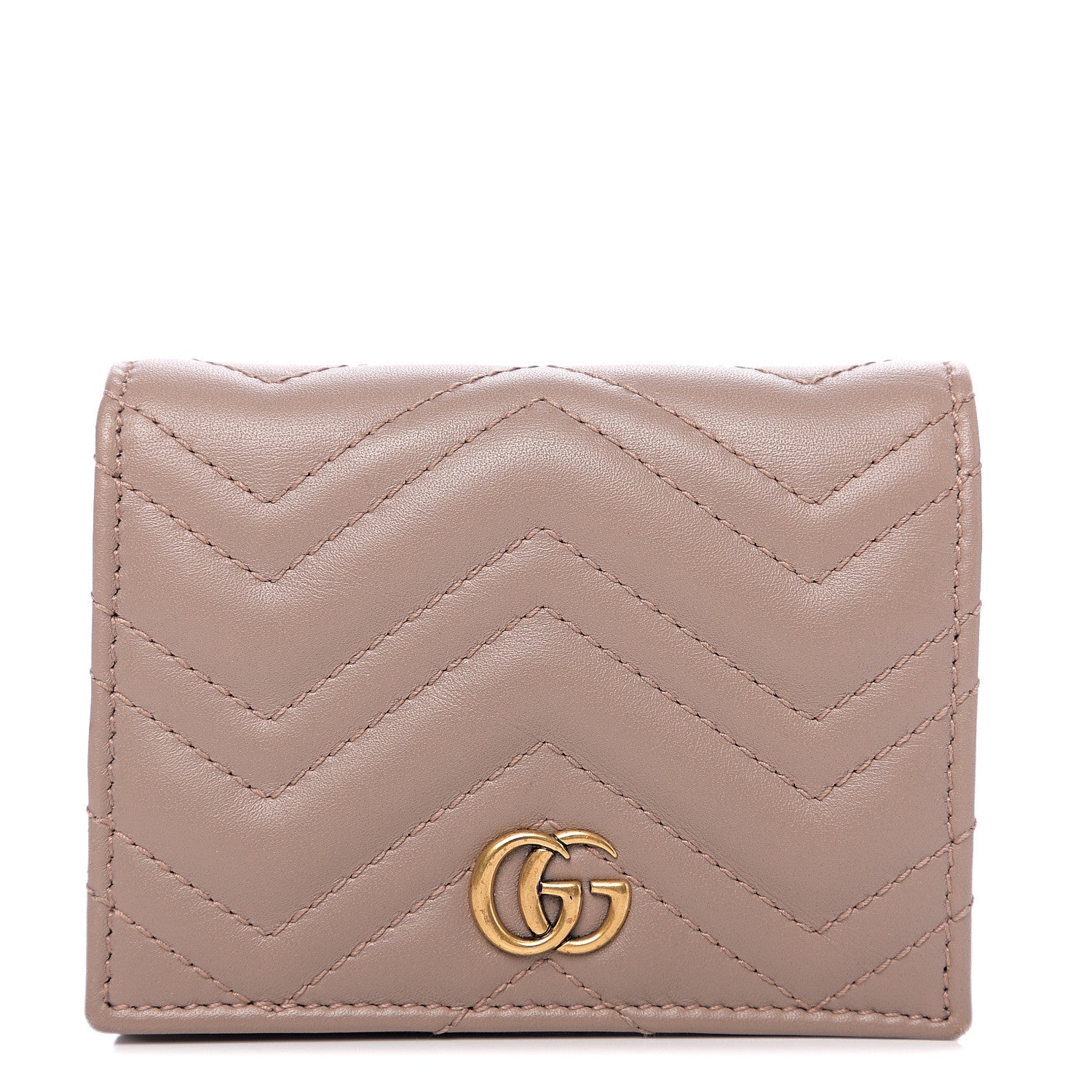 Gucci Calfskin Matelasse GG Marmont Card Case Wallet Porcelain Rose 1 of 7