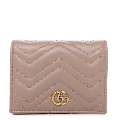Gucci Calfskin Matelasse GG Marmont Card Case Wallet Porcelain Rose 1 of 7