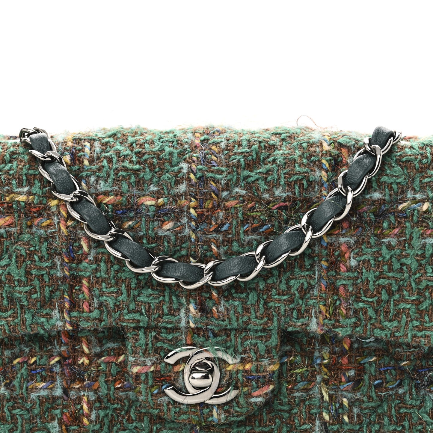 Tweed Quilted Mini Rectangular Flap Green