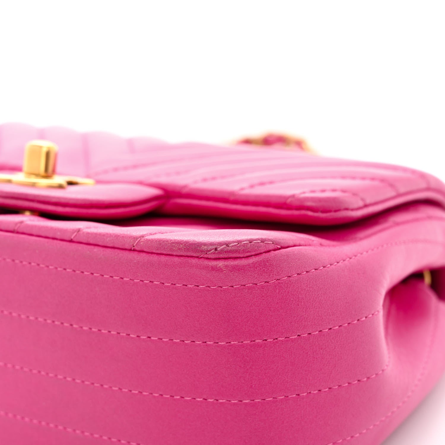 Chanel Lambskin Chevron Quilted Mini Square Flap Fuchsia 10 of 14