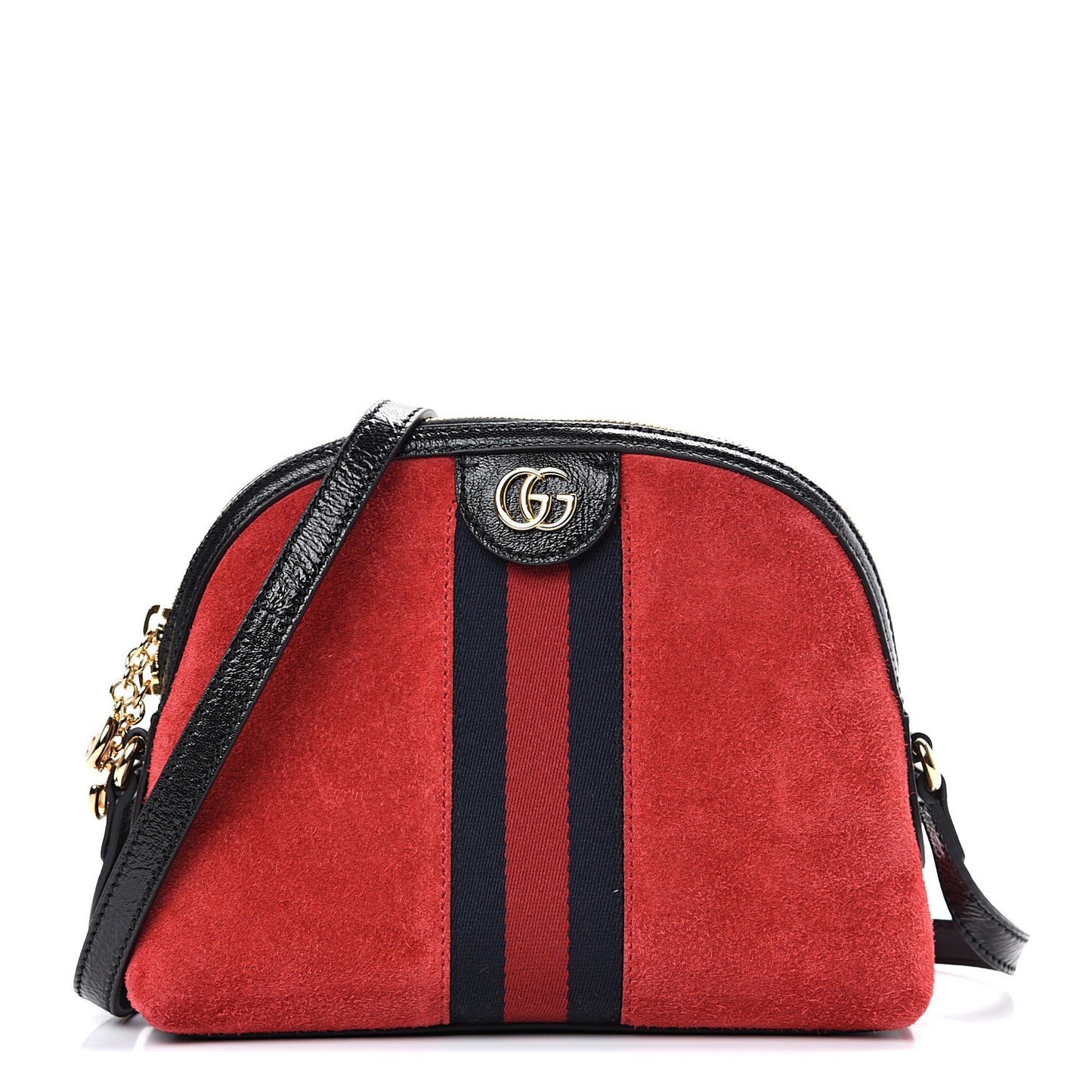 Suede Patent Web GG Small Ophidia Dome Shoulder Bag Hibiscus Red