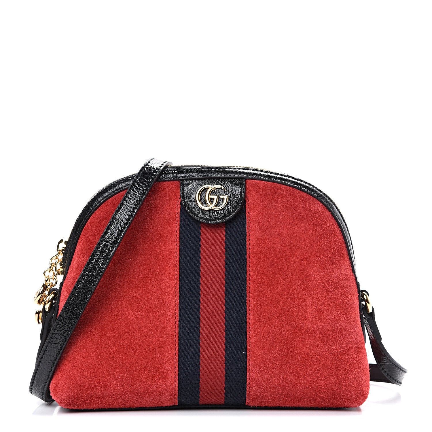 Gucci Suede Patent Web GG Small Ophidia Dome Shoulder Bag Hibiscus Red 1 of 11