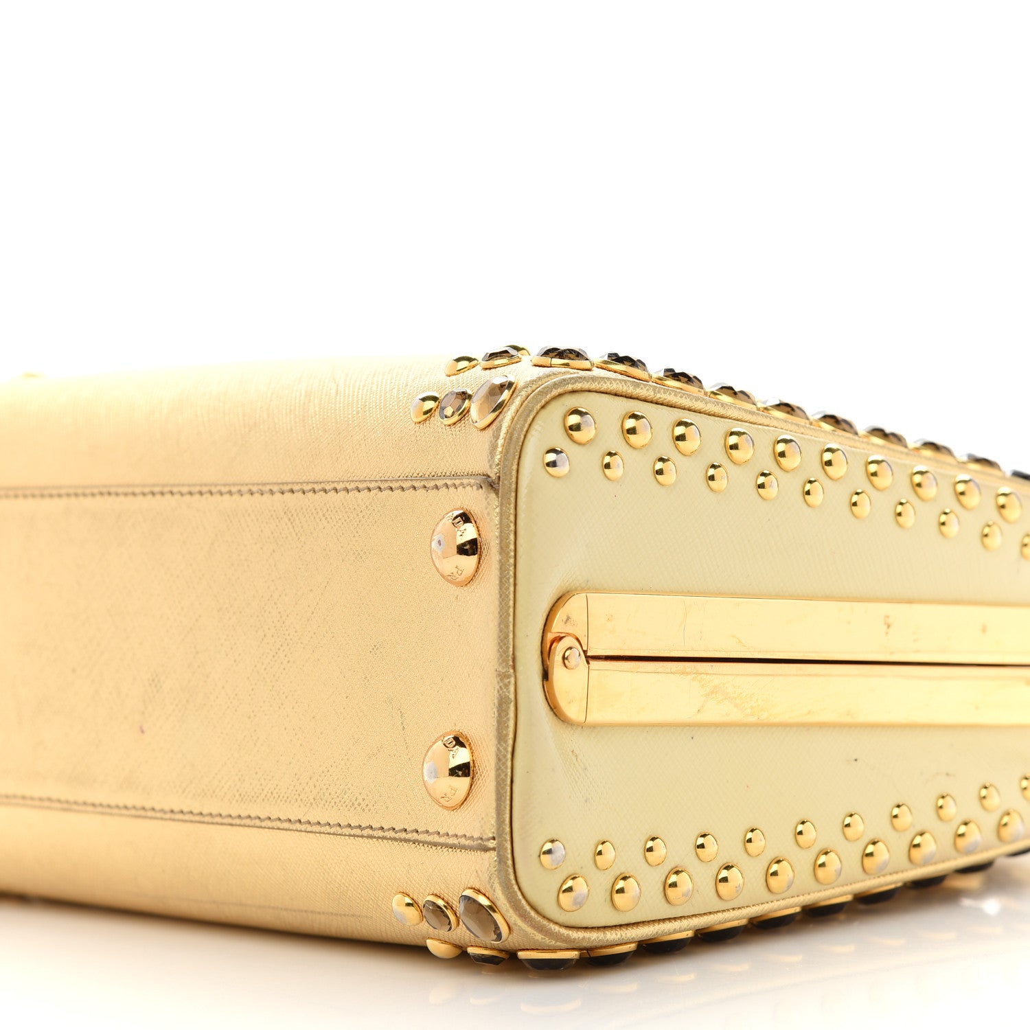 Prada Saffiano Studded Pyramid Bag Gold 8 of 10