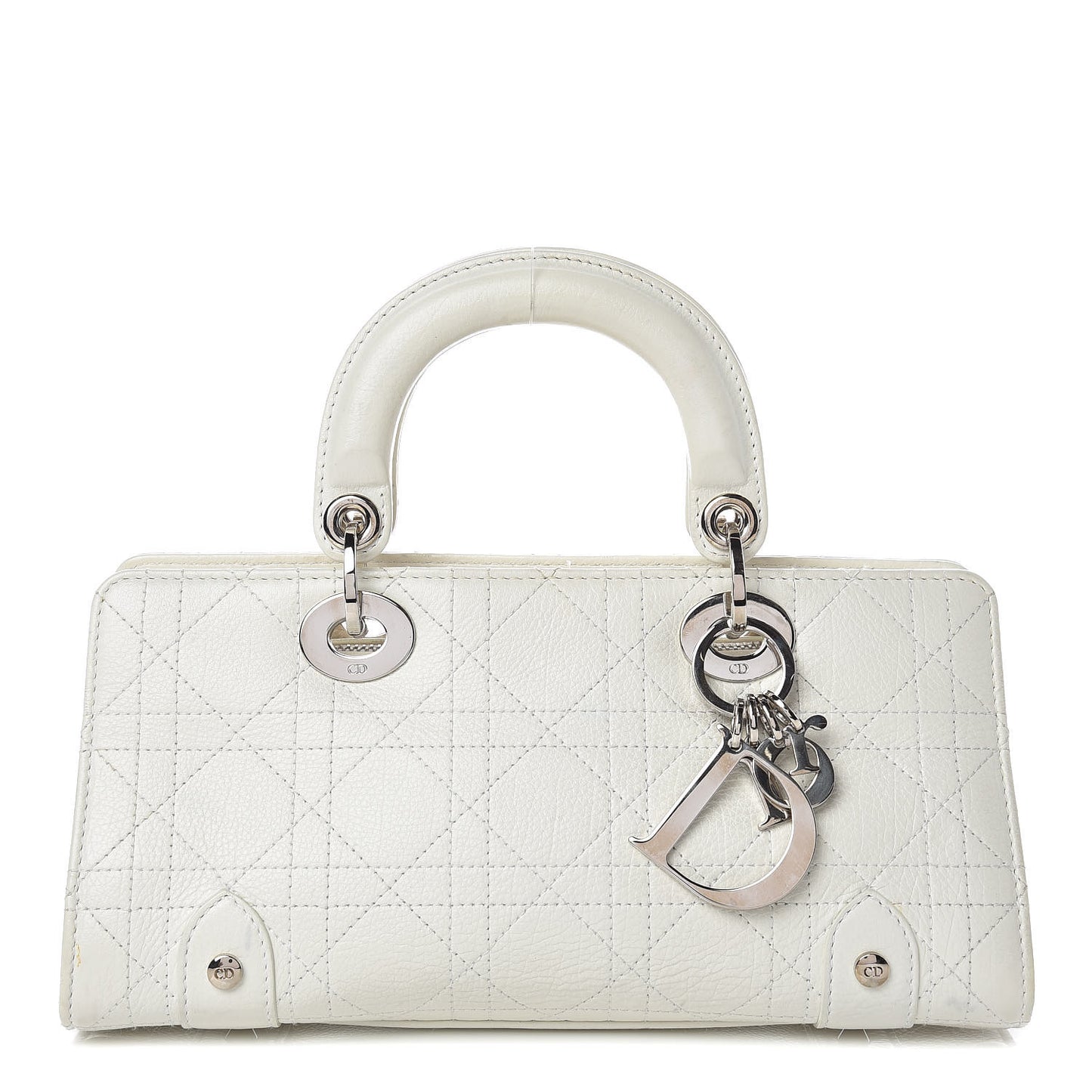 Calfskin Cannage Stitched Small Lady East West Lady Dior White