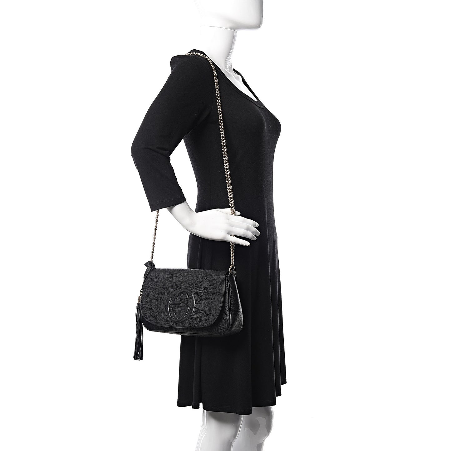 Pebbled Calfskin Medium Soho Flap Crossbody Black