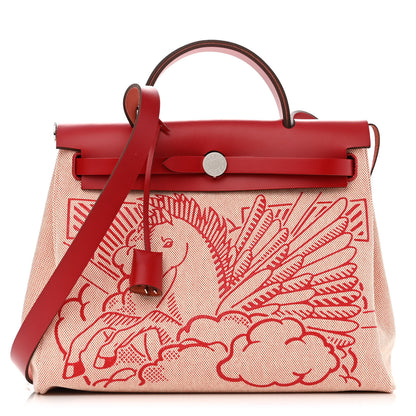 Hermes Vache Hunter Toile Pegase Pop Herbag Zip Retourne 31 PM Rouge Piment 2 of 10