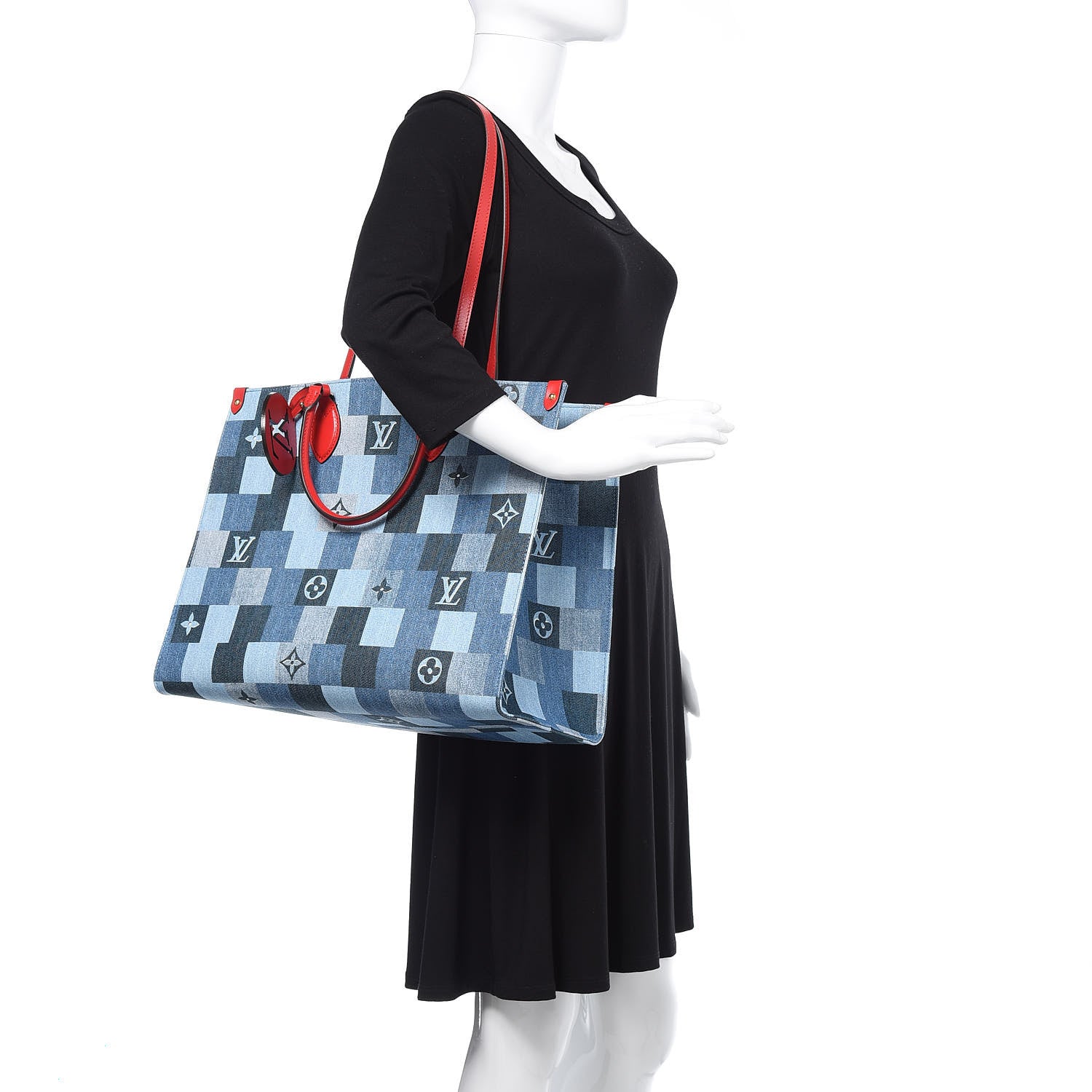 Louis Vuitton Denim Damier Monogram Onthego Blue Rouge 2 of 9