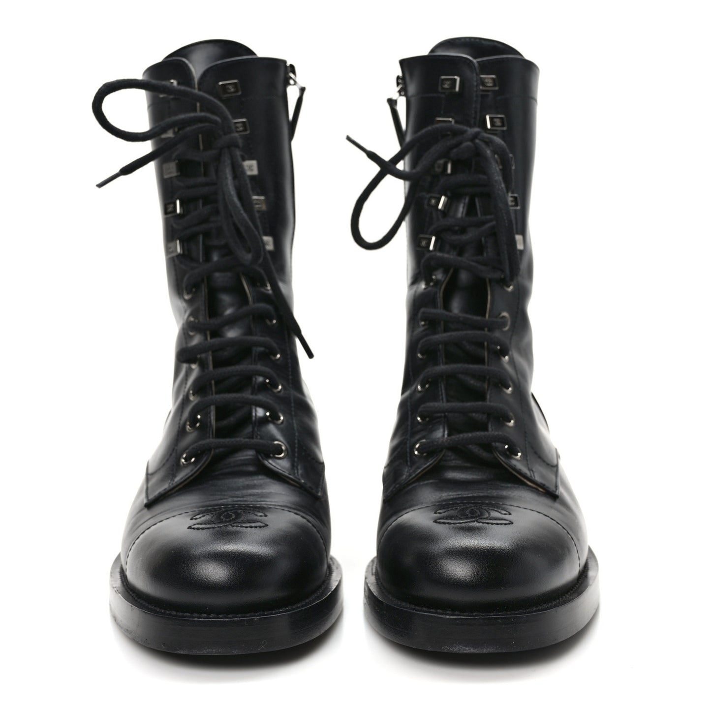 Calfskin Lace Up Combat Boots 41 Black