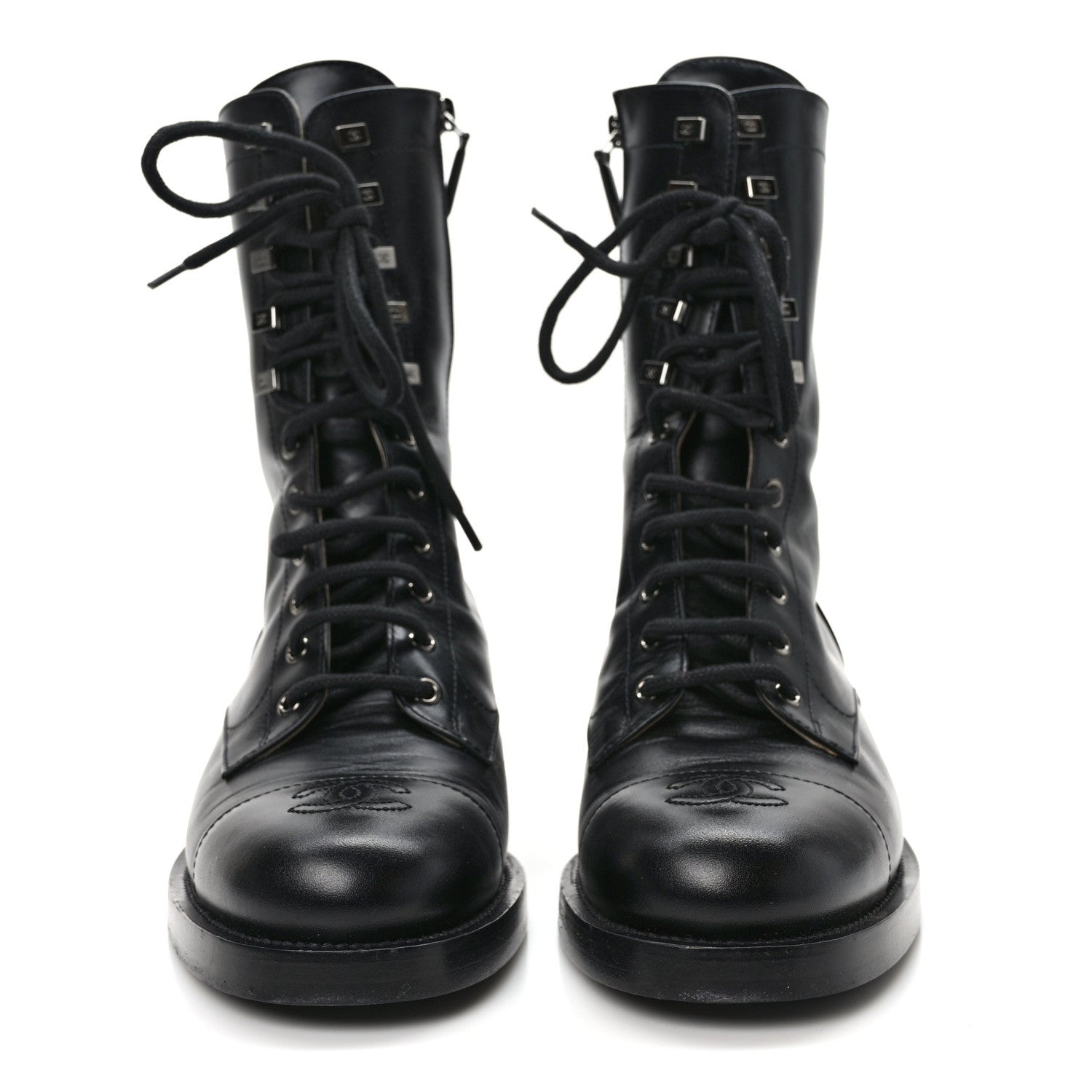 Chanel Calfskin Lace Up Combat Boots 41 Black 2 of 10