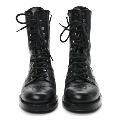 Chanel Calfskin Lace Up Combat Boots 41 Black 2 of 10
