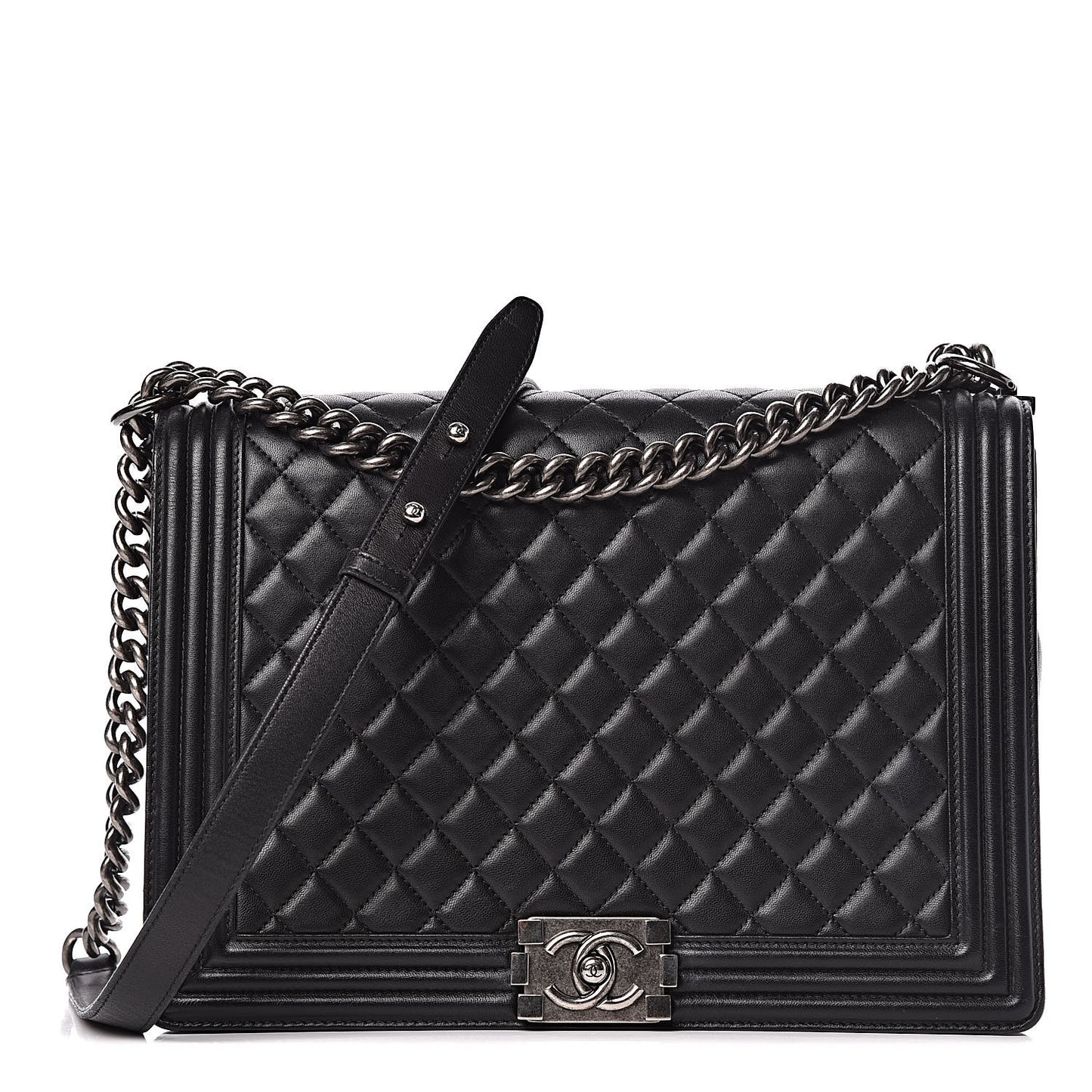 Lambskin Quilted Large Boy Flap Black