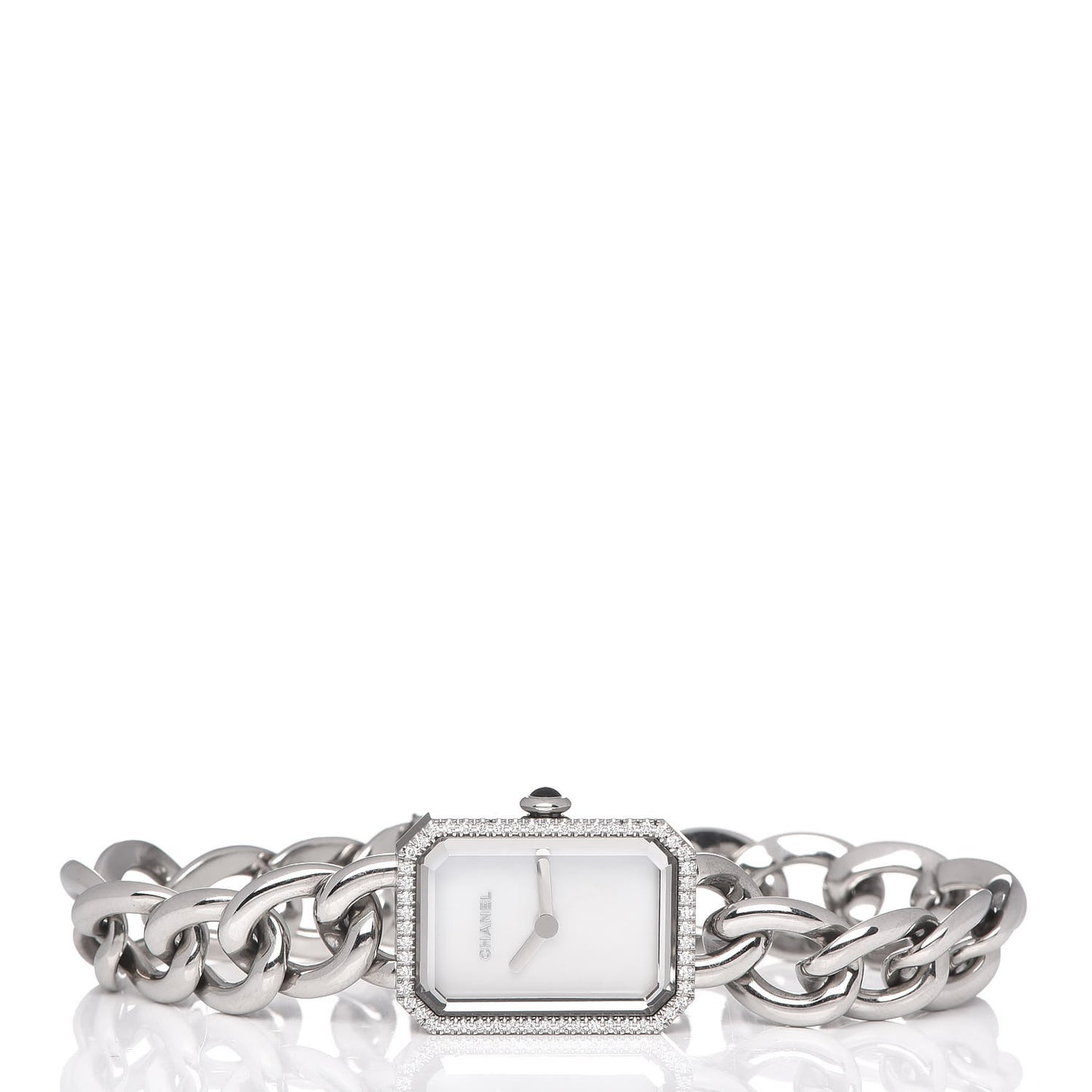 Stainless Steel Diamond Bezel Mother of Pearl 16mm Chain Premiere Quartz Watch