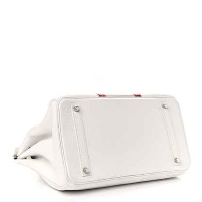 Hermes Taurillon Clemence Lizard Club Birkin 35 Blanc Gris Perle Sanguine 4 of 13