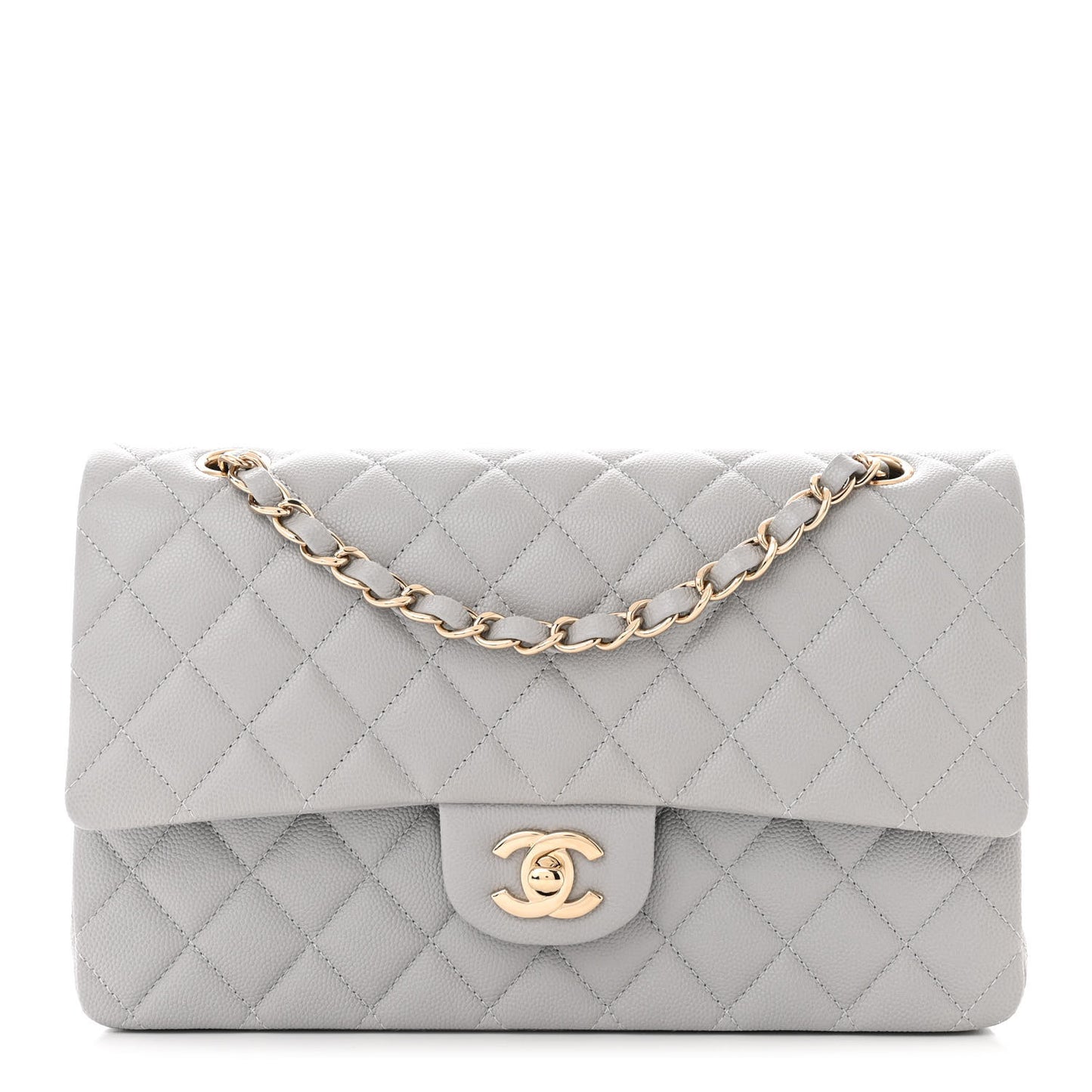 Caviar Quilted Medium Double Flap Grey