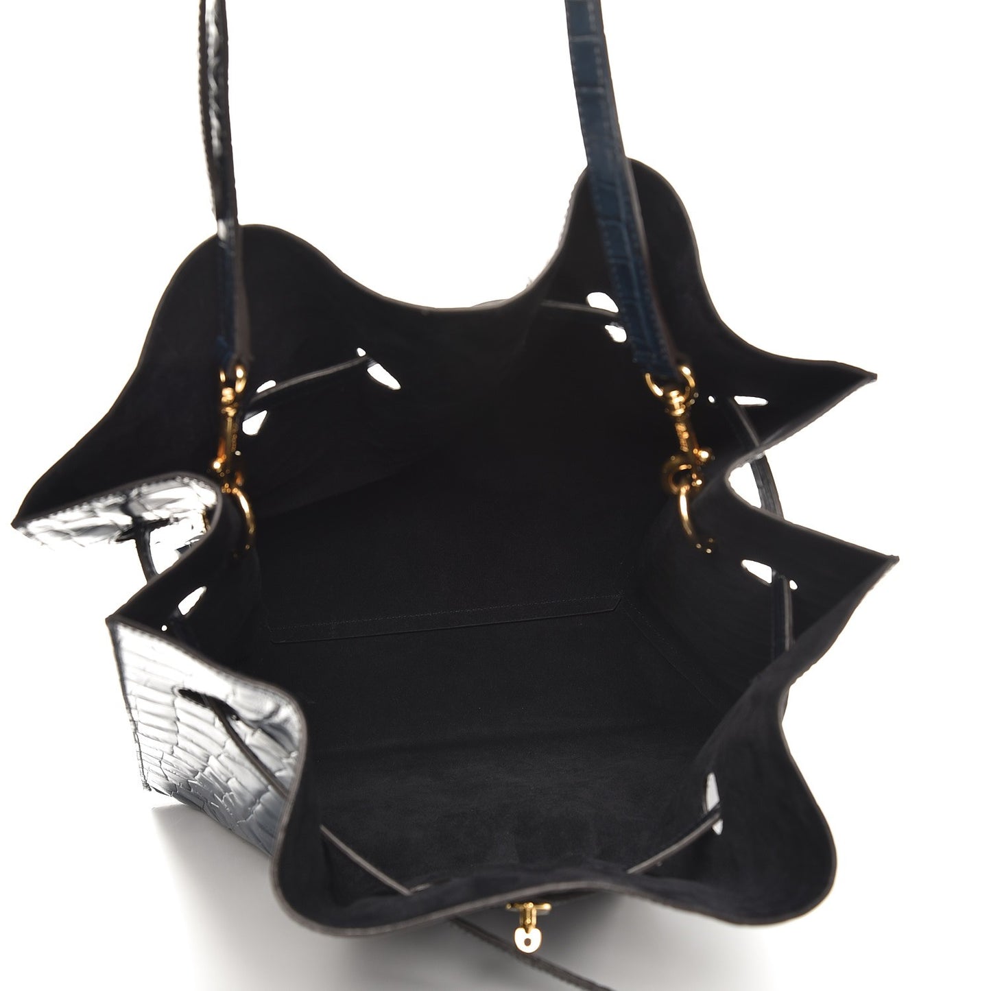 Calfskin Crocodile Embossed Tyndale Bucket Bag Navy