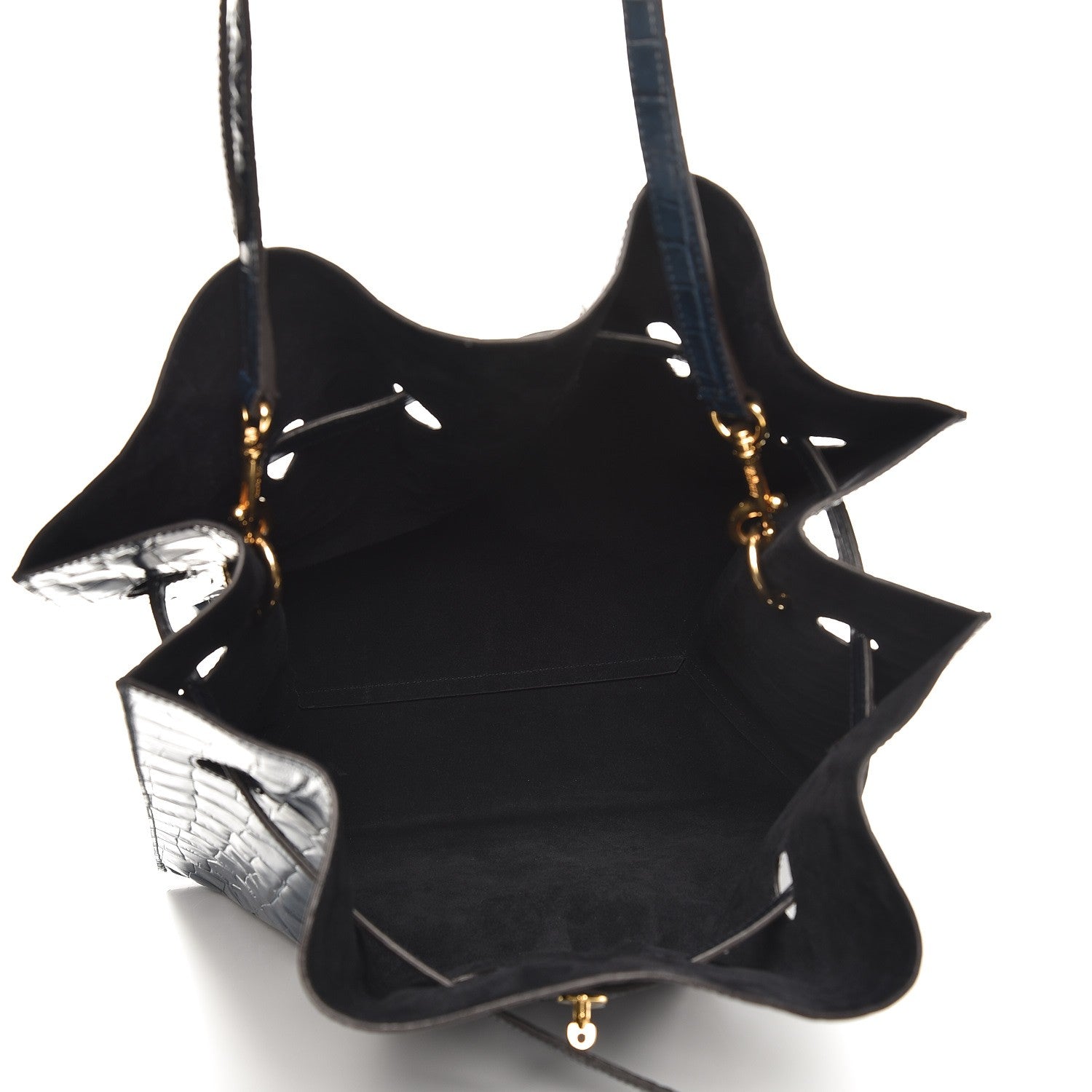 Mulberry Calfskin Crocodile Embossed Tyndale Bucket Bag Navy 5 of 7