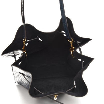 Mulberry Calfskin Crocodile Embossed Tyndale Bucket Bag Navy 5 of 7