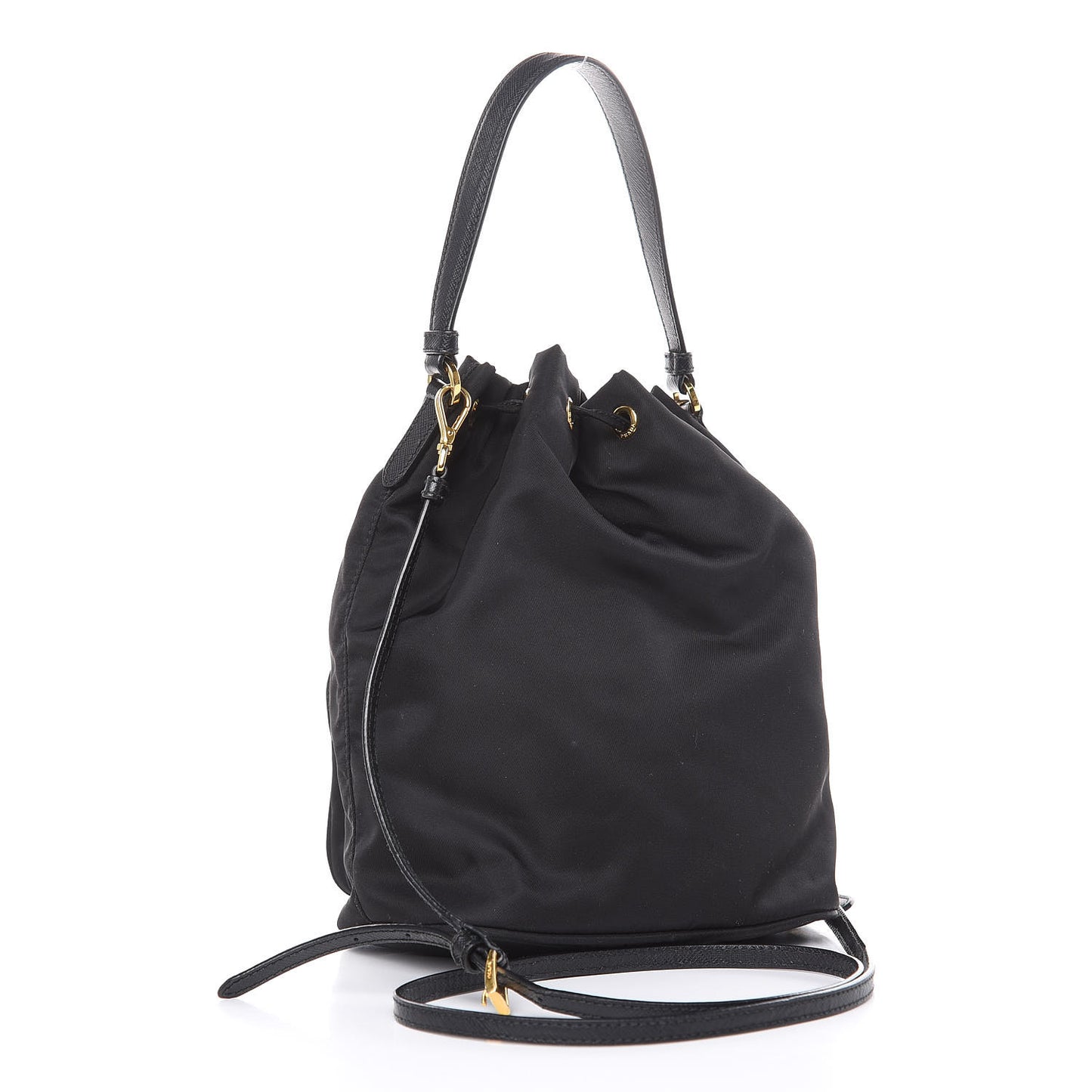 Saffiano Tessuto Nylon Mini Bucket Crossbody Bag Black