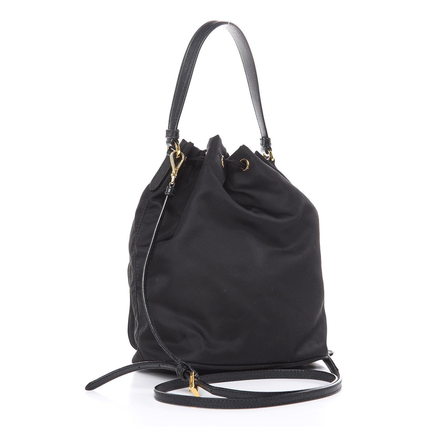 Prada Saffiano Tessuto Nylon Mini Bucket Crossbody Bag Black 3 of 13