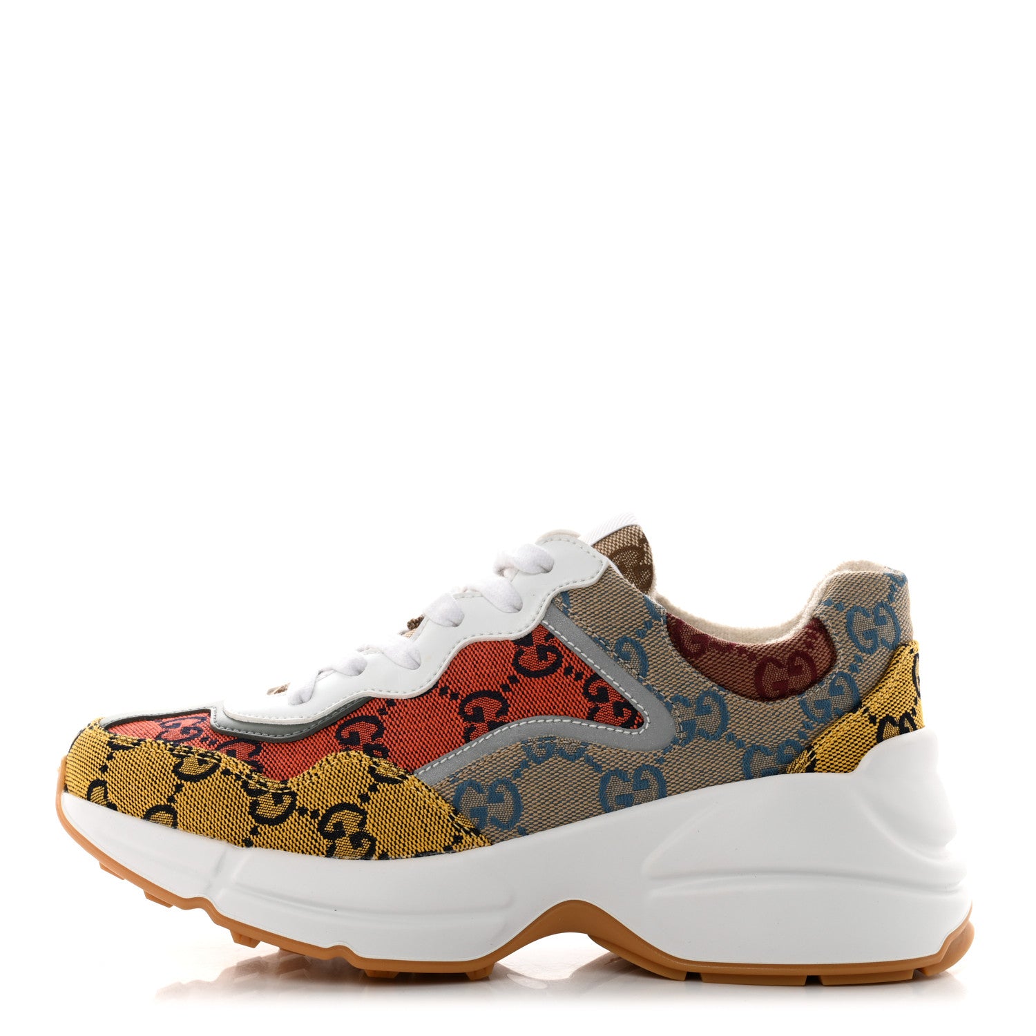 Gucci Monogram Multicolor Demetra Womens Rhyton Sneakers 35.5 Yellow Blue Great White Tabasco 1 of 8