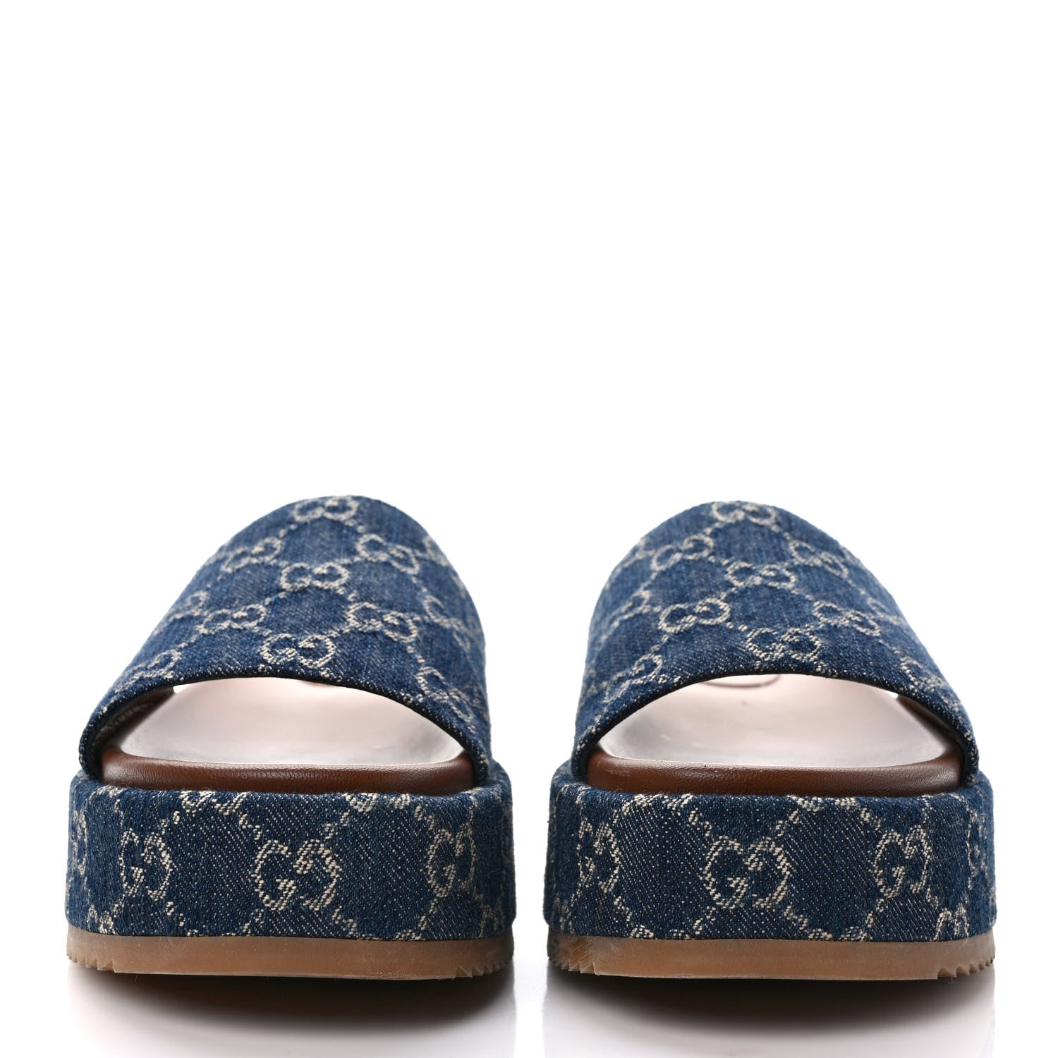 Gucci New Denim GG Monogram Angelina Platform 55mm Slide Sandals 39.5 Blue Tea 2 of 7