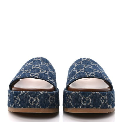 Gucci New Denim GG Monogram Angelina Platform 55mm Slide Sandals 39.5 Blue Tea 2 of 7
