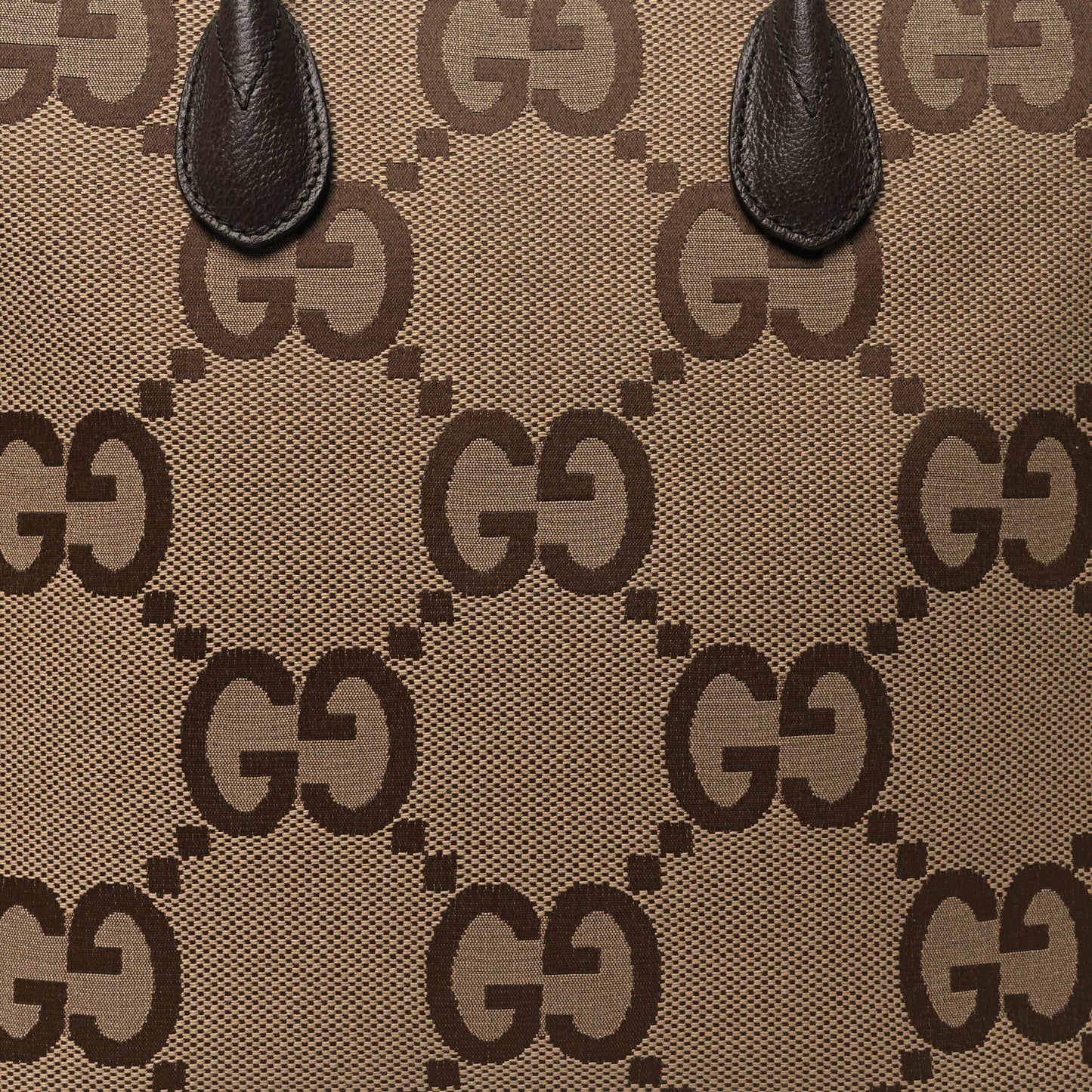 Monogram Jumbo GG Textured Dollar Calfskin Web Tote Bag Camel Ebony New Acero