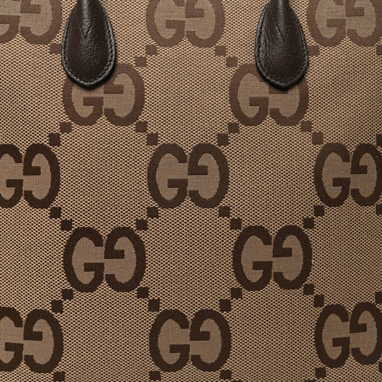 Gucci Monogram Jumbo GG Textured Dollar Calfskin Web Tote Bag Camel Ebony New Acero 8 of 12