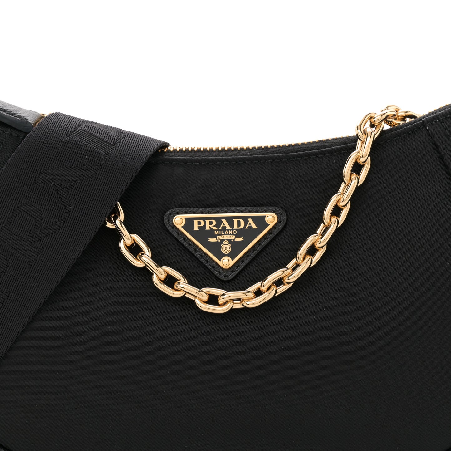 Re-Nylon Saffiano Demi-lune Shoulder Bag Black