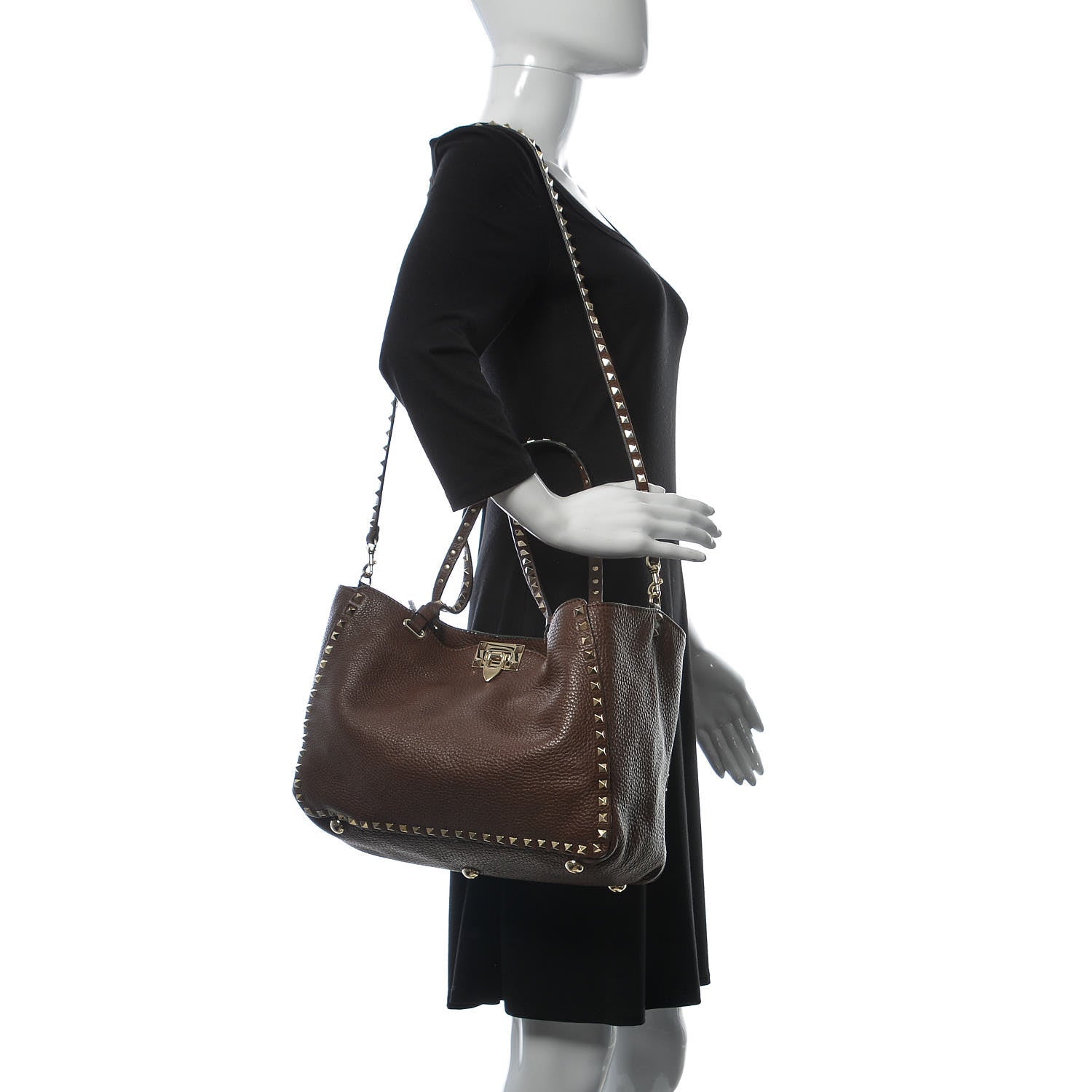 Valentino Garavani Pebbled Calfskin Medium Rockstud Tote Cacao 2 of 8