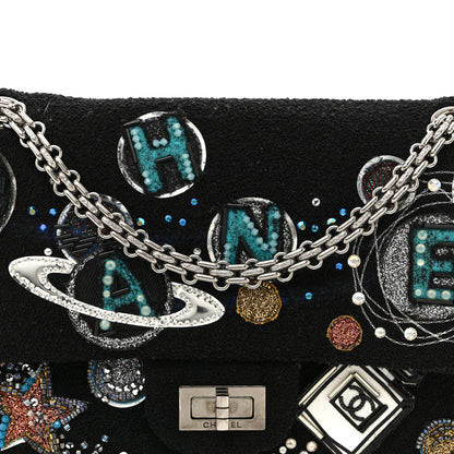 Chanel Boucle Tweed Crystal Bead Embellished Space Charms 2.55 Reissue 225 Flap Black Multicolor 8 of 12