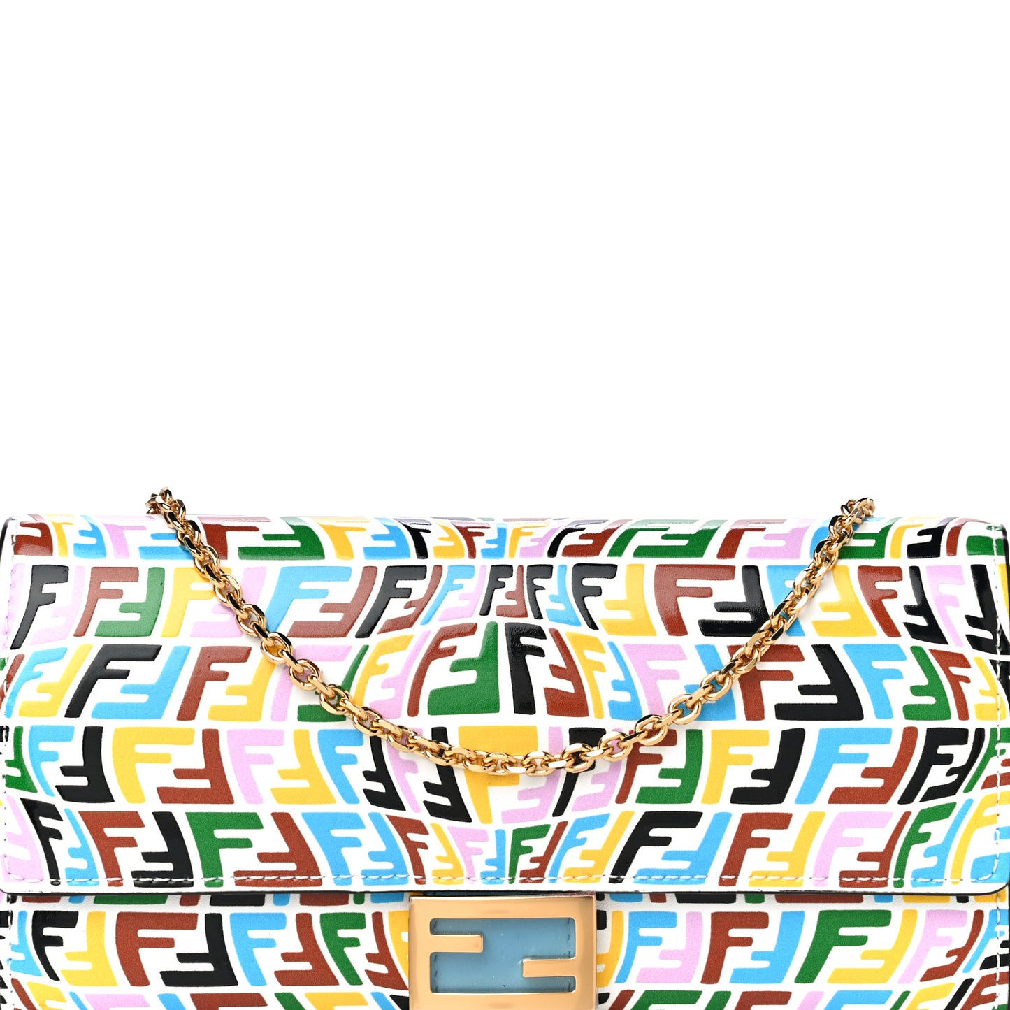 X SARAH COLEMAN Vitello Liberty Ceylon Micro FF Fish Eye Embossed Continental Envelope Wallet On Chain Multicolor Cyber Blue