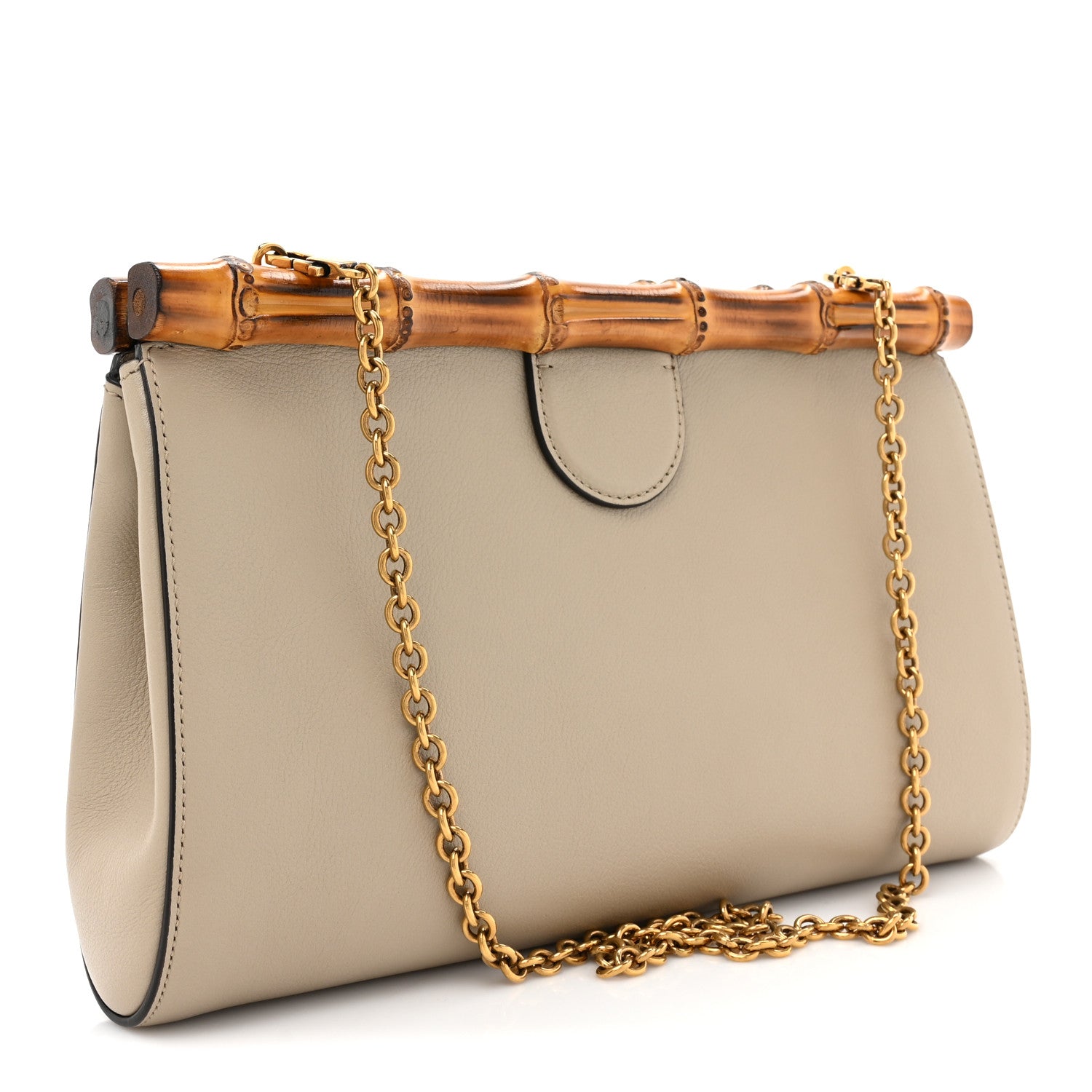 Gucci Wonka Grain Calfskin Diana Bamboo Clutch With Chain Oatmeal 3 of 10
